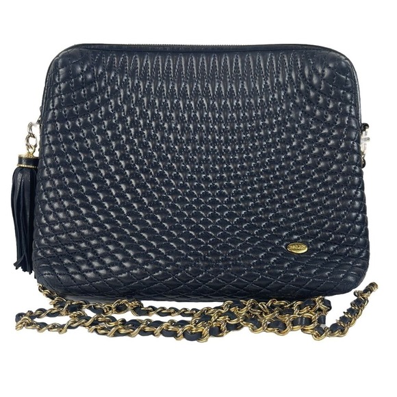 BALLY Vintage Navy Small Luxury Designer Quilted Leather Shoulder Crossbody EUC